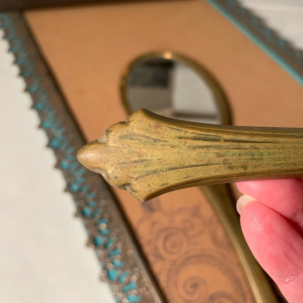 Antique Brass Hand Mirror and Brush Set (B21)